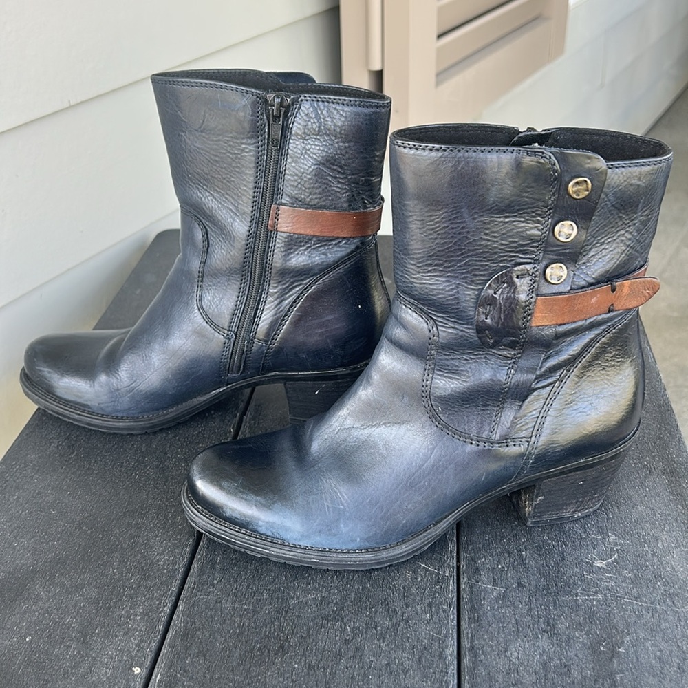 Navy Leather Ankle Boots - Picture 3 of 8